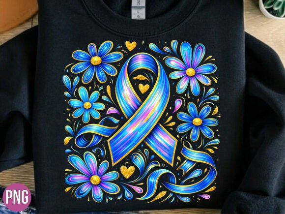 Elevate Your Cause-Driven Designs with Blue Awareness Ribbon Floral Art PNG