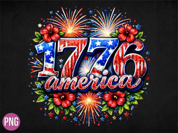 Elevate Your Patriotic Designs with the Vintage 1776 America Floral Flag PNG