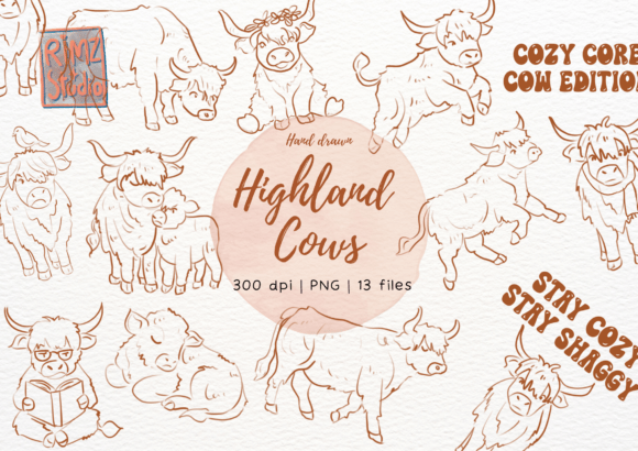 Evaluating the Highland Cows Line Art Clipart Bundle for Professional Design Work