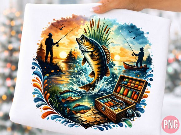 Fishing Sunset Lake PNG for Outdoor Designs