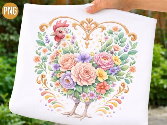 Floral Rooster Heart Chicken PNG for Creative Projects