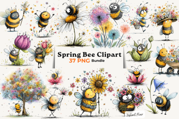 Spring Bee Clipart Bundle: Fresh Art for Your Projects